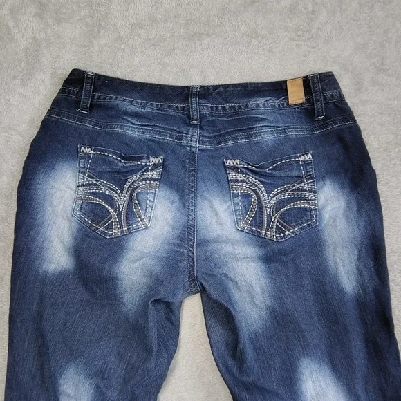 Maurices curvy womens Y2k embroidered bootcut jeans 14 stretch mid rise *HEMMED - Picture 9 of 11